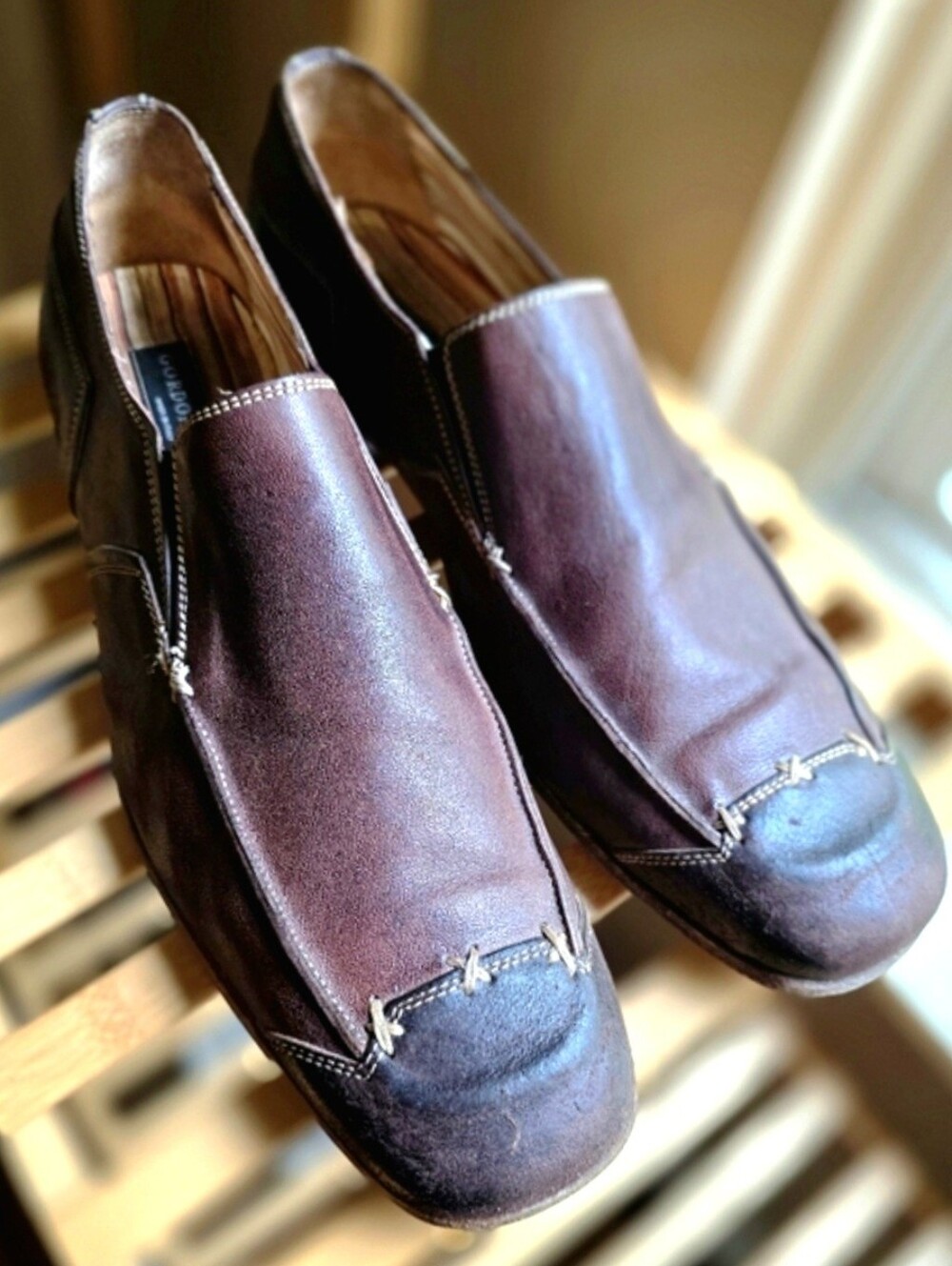 Gordon Rush Leather Square Toe Loafers 10.5 Brown‎ Y2K Italian Style Mens
